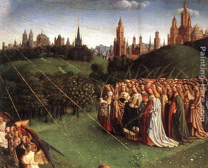 Jan van Eyck The Ghent Altarpiece Adoration of the Lamb [detail top right 1]